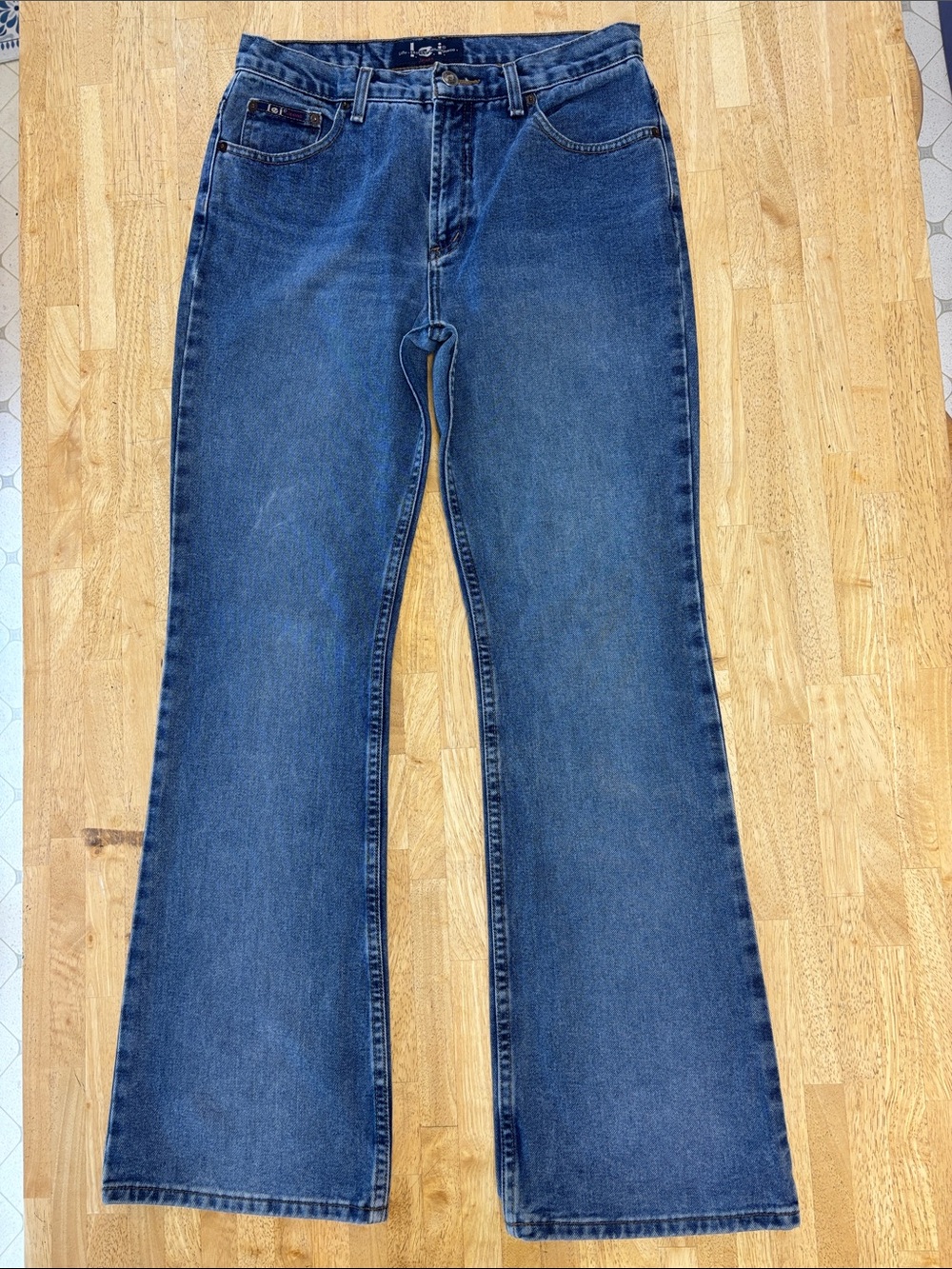 VTG lei Life Energy Intelligence Y2K 90s Flare Bootcut Denim Jeans Medium Wash